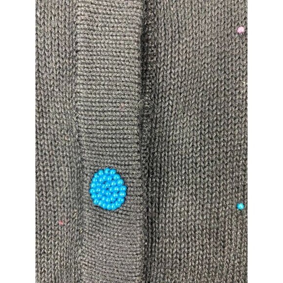 Terazzo Sequin Cat Button Down Cardigan Black 90's Women's Medium - Picture 11 of 14